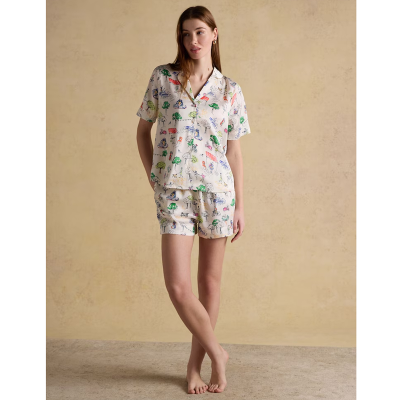 Joules Ladies Natalia Satan Pyjamas Set - Cream Fiesta Scene-7
