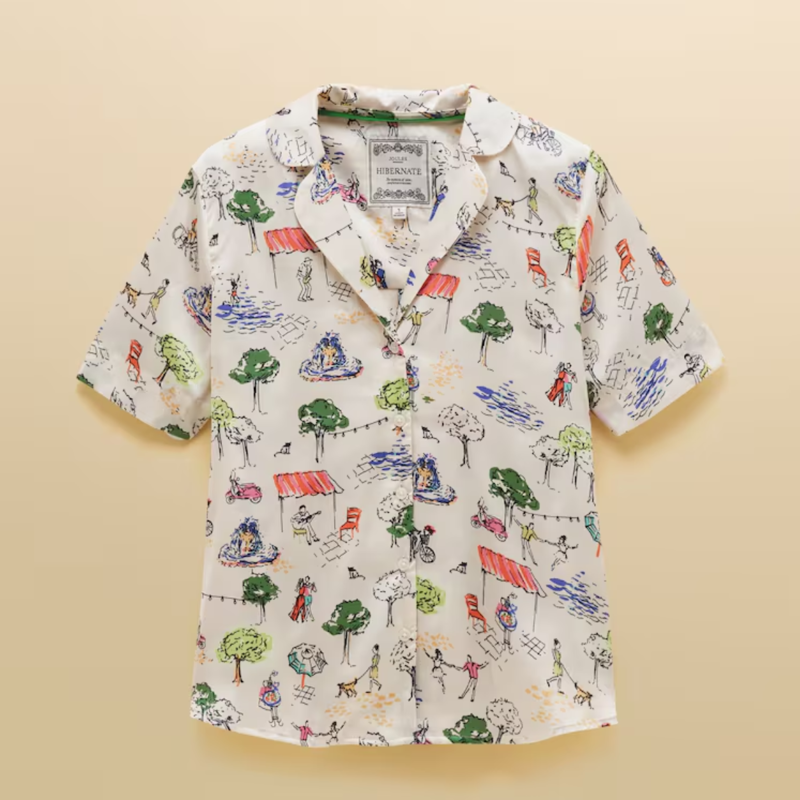 Joules Ladies Natalia Satan Pyjamas Set - Cream Fiesta Scene-2