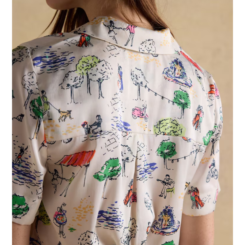 Joules Ladies Natalia Satan Pyjamas Set - Cream Fiesta Scene-5
