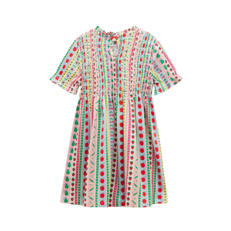 Joules Girls' Gracie Short Sleeve Shirred Dress - Fruit Stripe-1