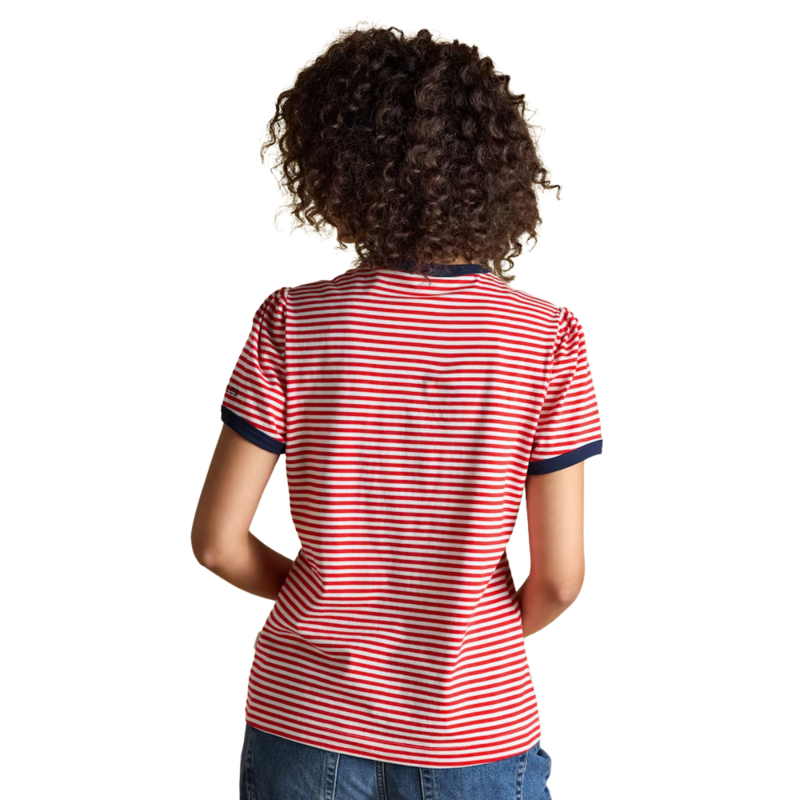 Joules Ladies Erin Short Sleeve Jersey T-Shirt - Red Stripe-1
