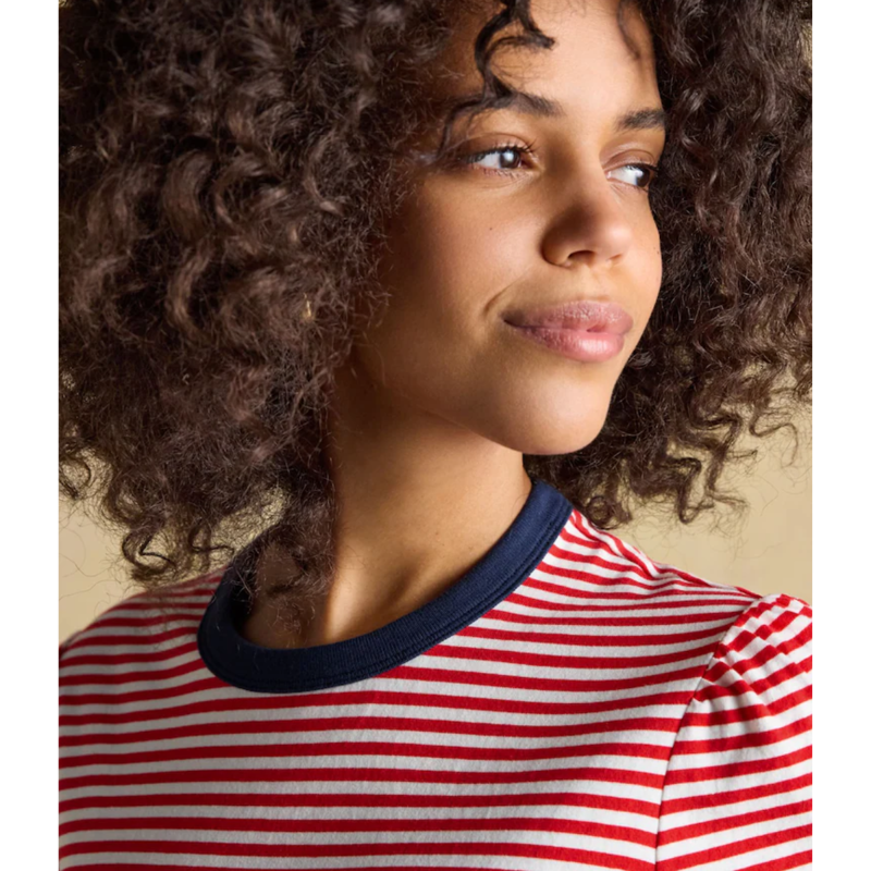 Joules Ladies Erin Short Sleeve Jersey T-Shirt - Red Stripe-2