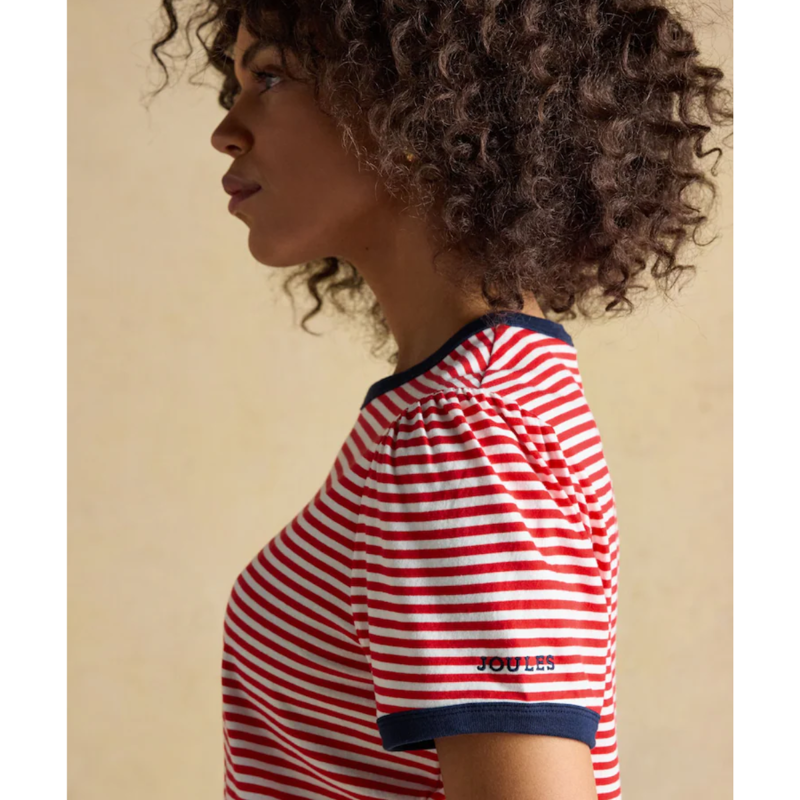 Joules Ladies Erin Short Sleeve Jersey T-Shirt - Red Stripe-3
