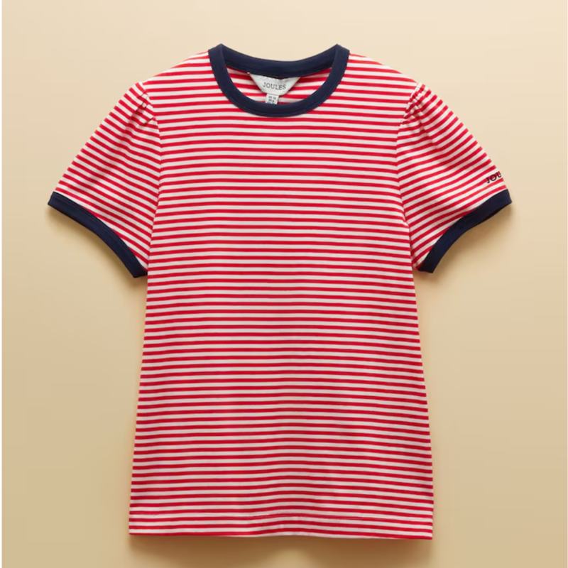 Joules Ladies Erin Short Sleeve Jersey T-Shirt - Red Stripe-4
