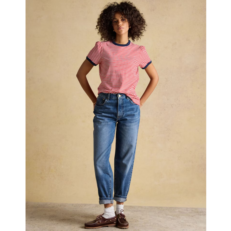 Joules Ladies Erin Short Sleeve Jersey T-Shirt - Red Stripe-5
