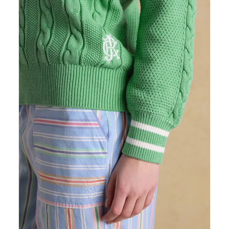 Joules Ladies Dibly Cable Knit Cricket Jumper - Green-3