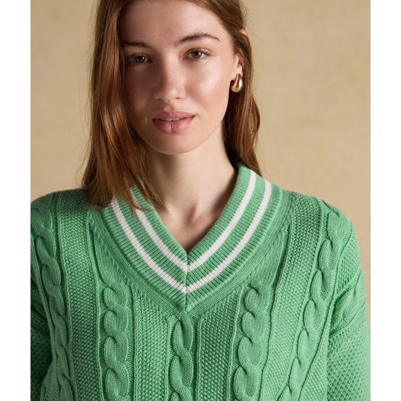 Joules Ladies Dibly Cable Knit Cricket Jumper - Green-2