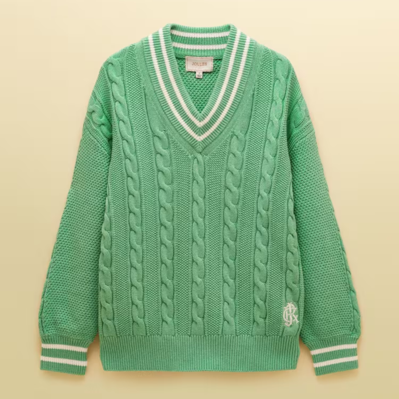 Joules Ladies Dibly Cable Knit Cricket Jumper - Green-6