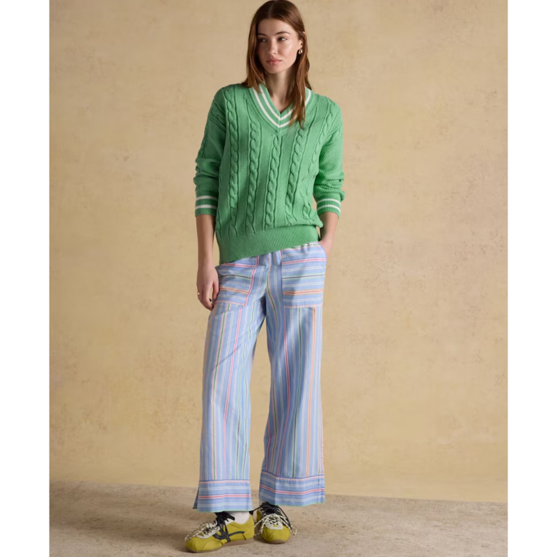 Joules Ladies Dibly Cable Knit Cricket Jumper - Green-7
