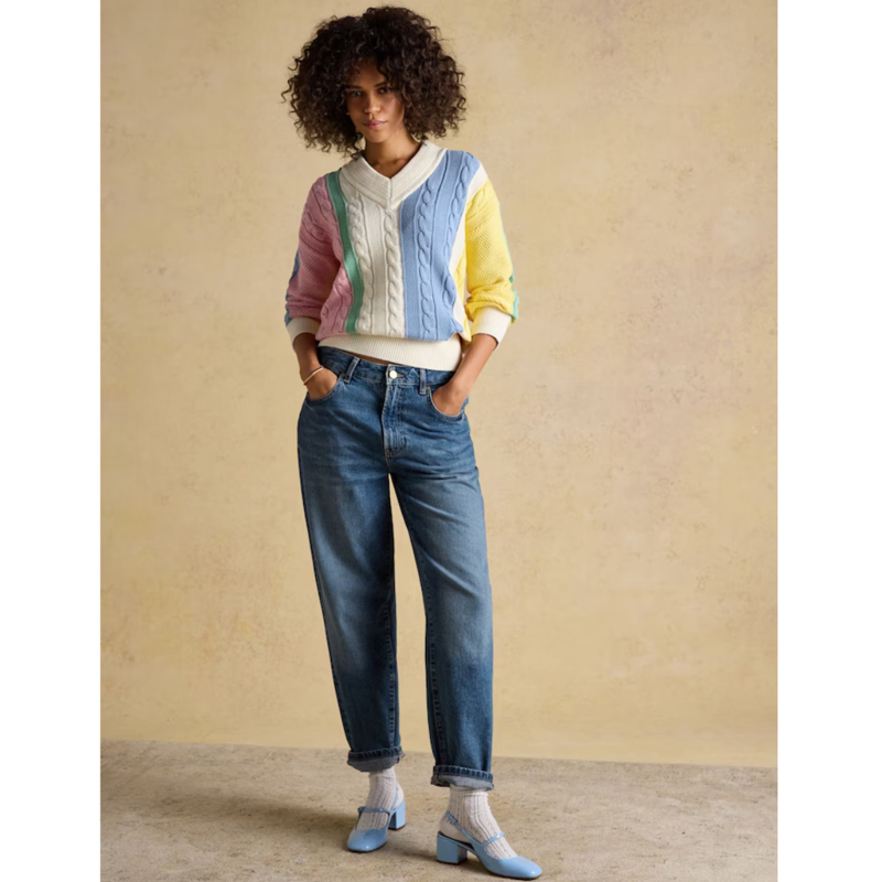Joules Ladies' Dibly Cable Knit Cricket Jumper - Multi Stripe-5