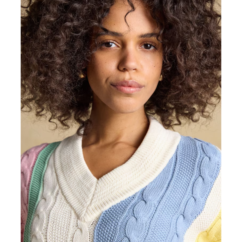 Joules Ladies' Dibly Cable Knit Cricket Jumper - Multi Stripe-2