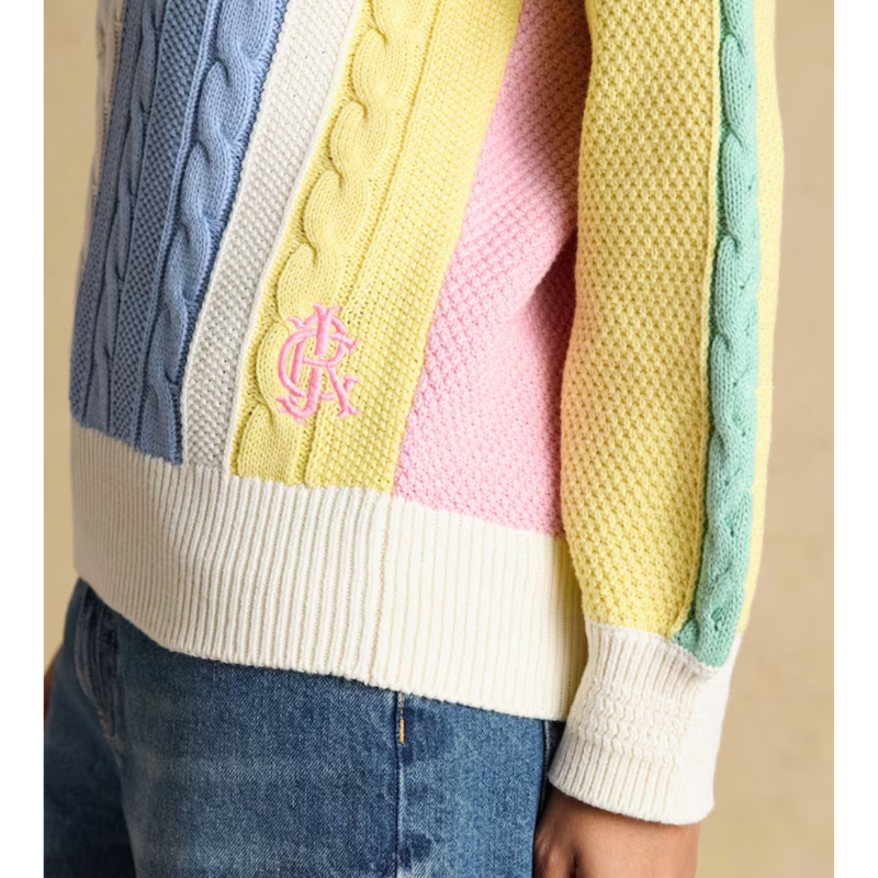 Joules Ladies' Dibly Cable Knit Cricket Jumper - Multi Stripe-3