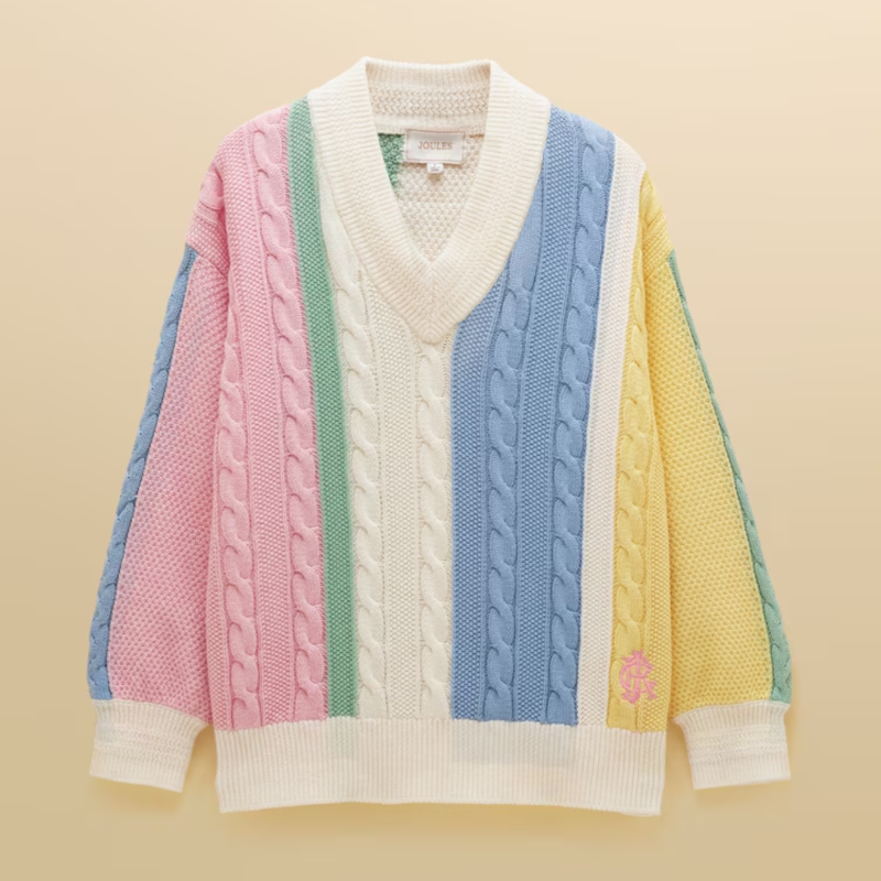 Joules Ladies' Dibly Cable Knit Cricket Jumper - Multi Stripe-4