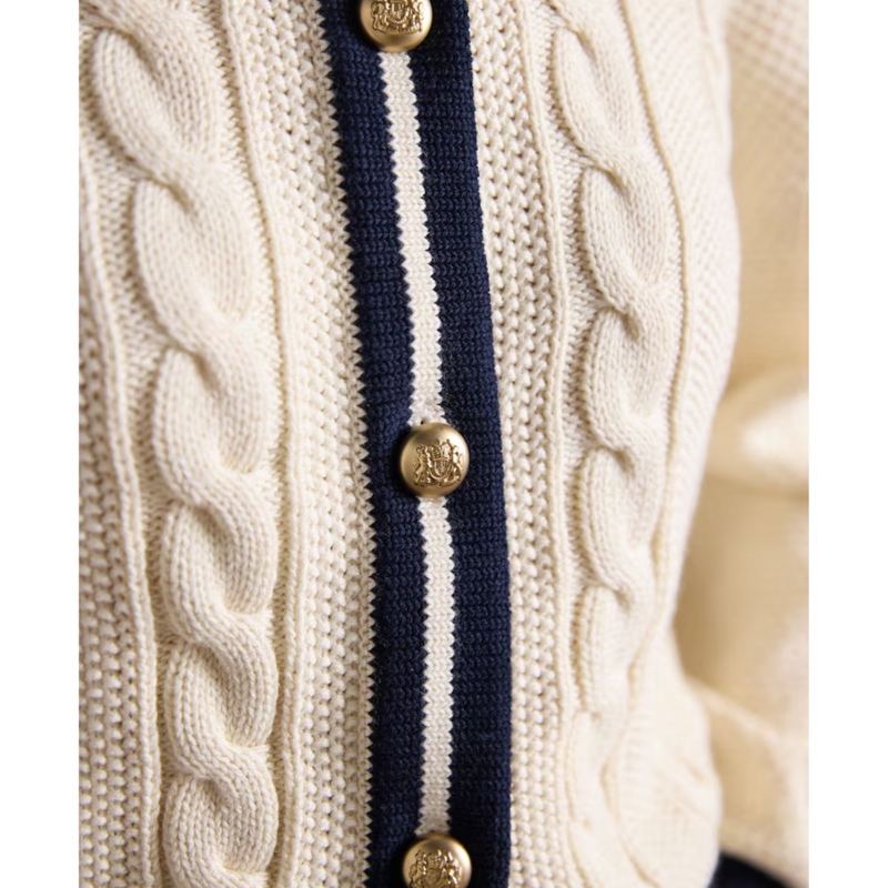 Joules Ladies Cotton Cable Crew Neck Knit Cardigan - Cream-4