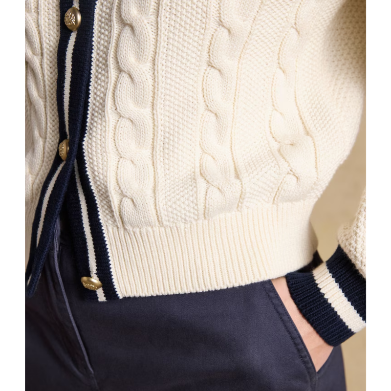 Joules Ladies Cotton Cable Crew Neck Knit Cardigan - Cream-3