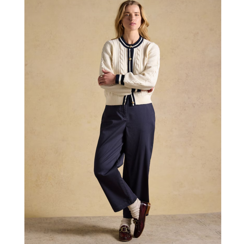 Joules Ladies Cotton Cable Crew Neck Knit Cardigan - Cream-5