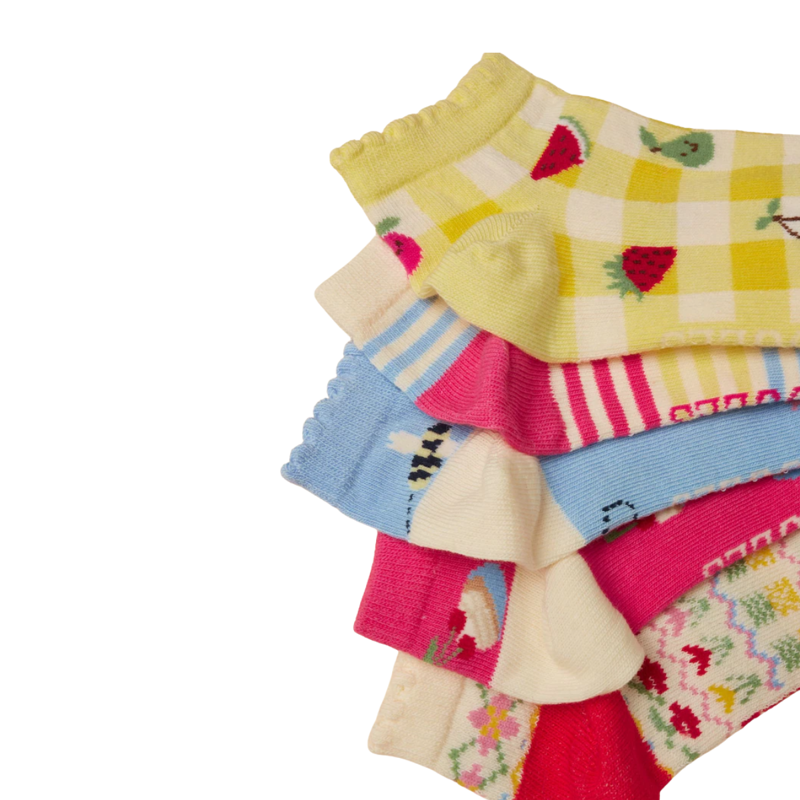 Joules Girls' Junior Rilla  Socks 5 Pack - Pink Yellow-1