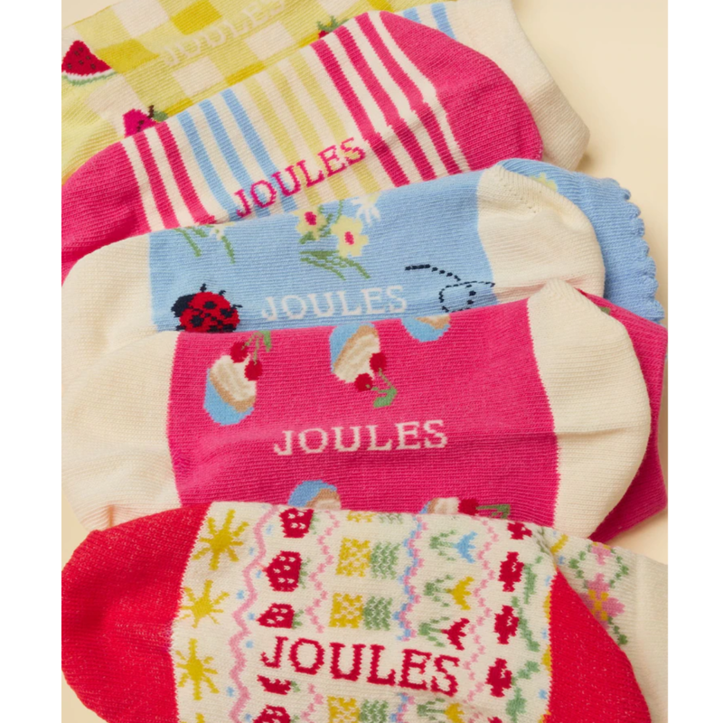 Joules Girls' Junior Rilla  Socks 5 Pack - Pink Yellow-2