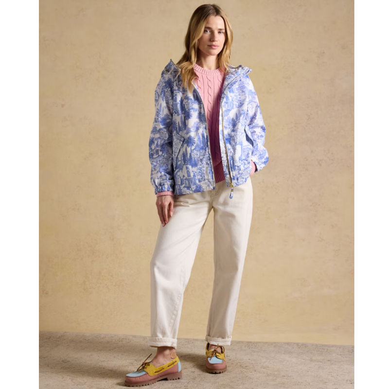 Joules Ladies Rainly Waterproof Raincoat - Blue Toile-7