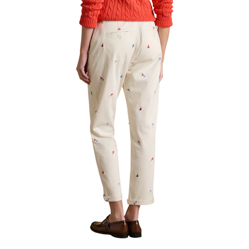Joules Ladies Slim Fit Chino Trousers - Cream Embroidered-1