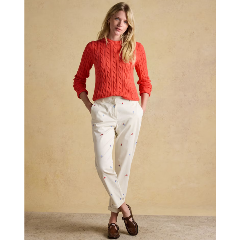 Joules Ladies Slim Fit Chino Trousers - Cream Embroidered-4