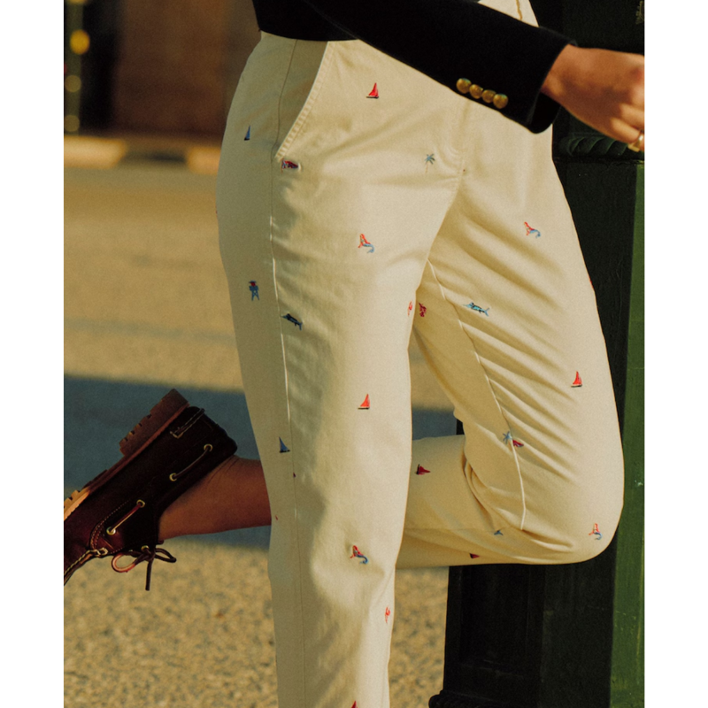 Joules Ladies Slim Fit Chino Trousers - Cream Embroidered-3