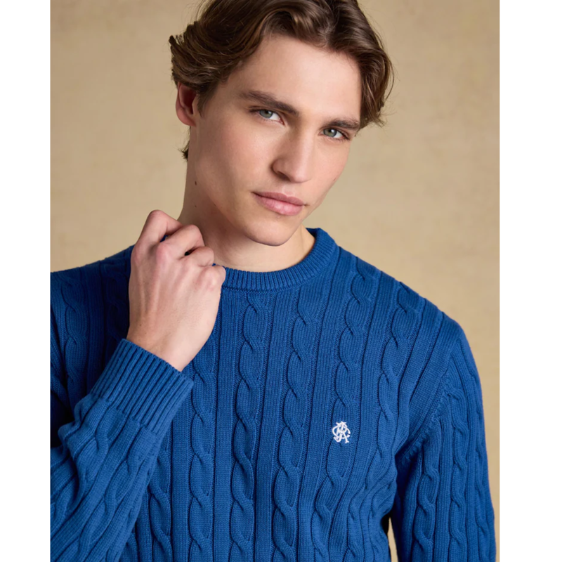 Joules Mens' Hillside Cable Crew Neck Knit Jumper - Navy-2