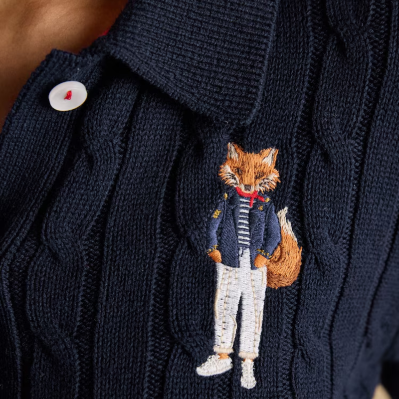 Joules Ladies Jonty Fox Cable Knit Cardigan - Navy-4