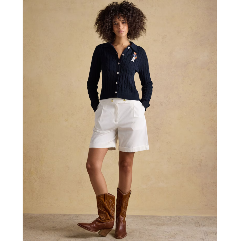 Joules Ladies Jonty Fox Cable Knit Cardigan - Navy-5