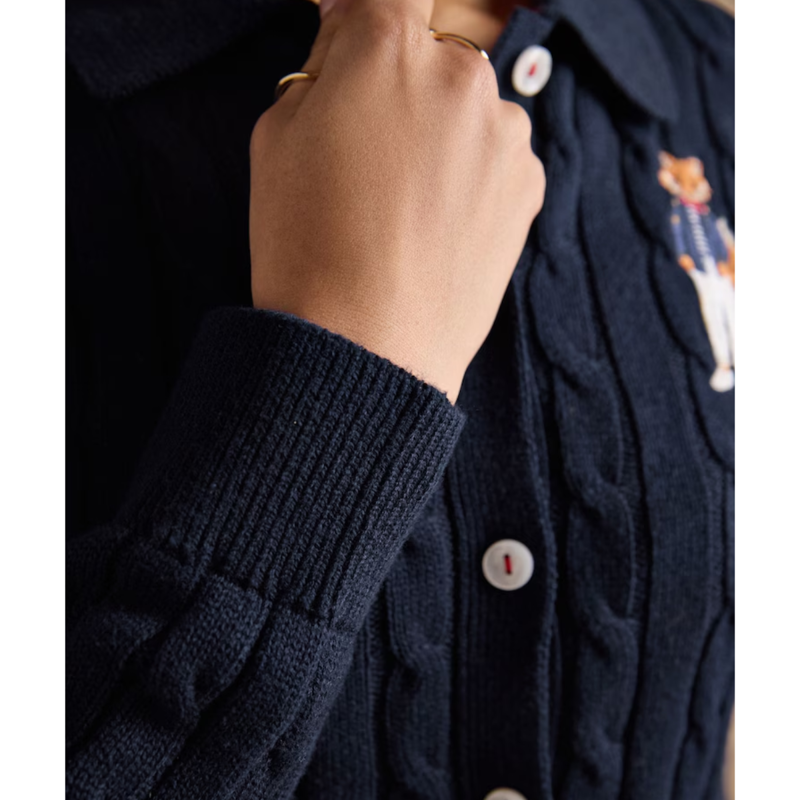 Joules Ladies Jonty Fox Cable Knit Cardigan - Navy-3