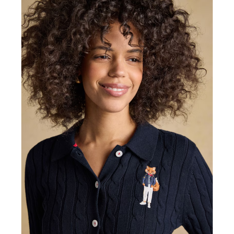 Joules Ladies Jonty Fox Cable Knit Cardigan - Navy-2
