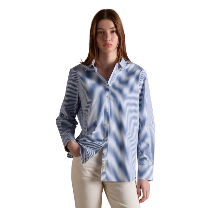 Joules Ladies Boyfriend Fit Poplin Shirt - Blue Striped
