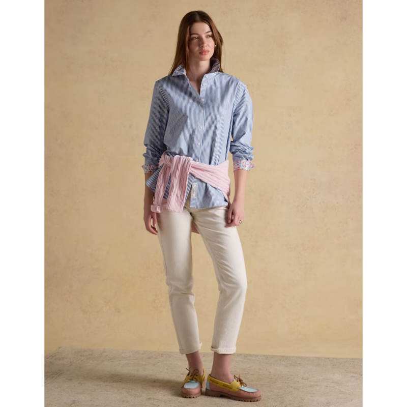 Joules Ladies Boyfriend Fit Poplin Shirt - Blue Striped-7