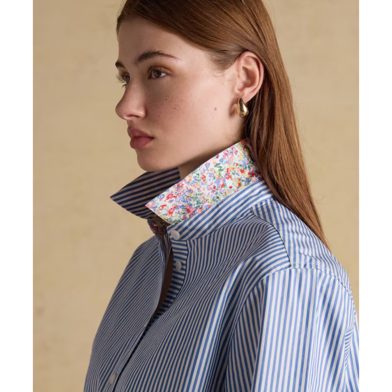 Joules Ladies Boyfriend Fit Poplin Shirt - Blue Striped-2