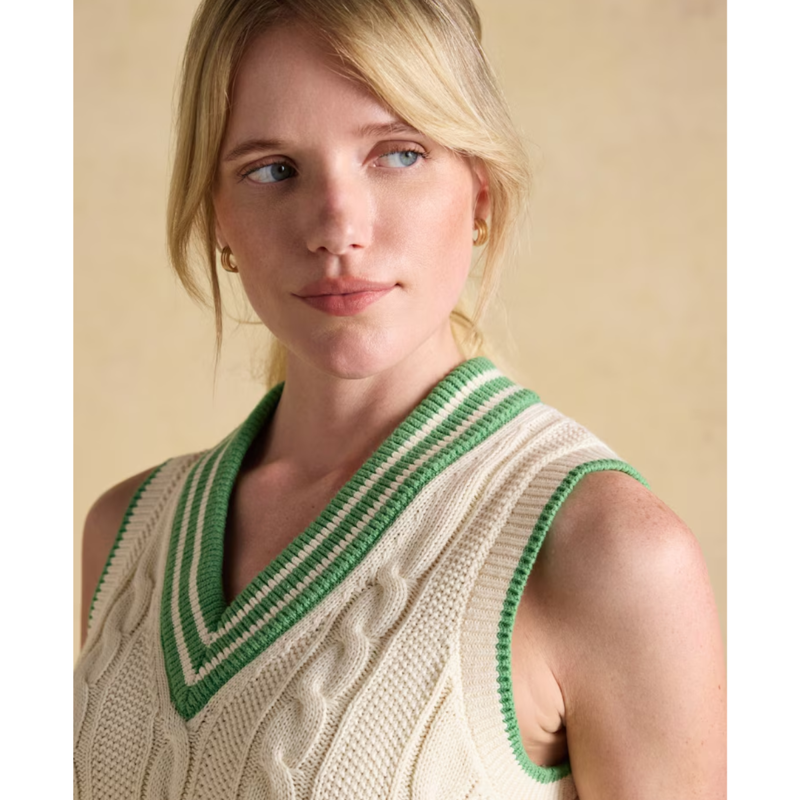 Joules Ladies Deuce Cotton Cable Knit Cricket Vest - Cream -1