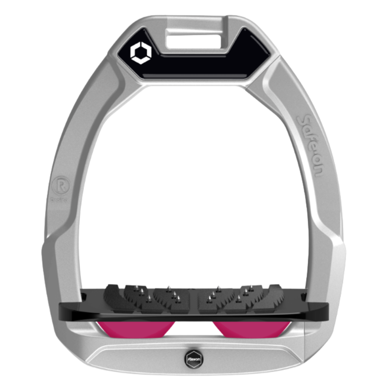 Flex-On Safe-On Inclined Ultra-Grip Stirrups - Grey/Black/Fuchsia