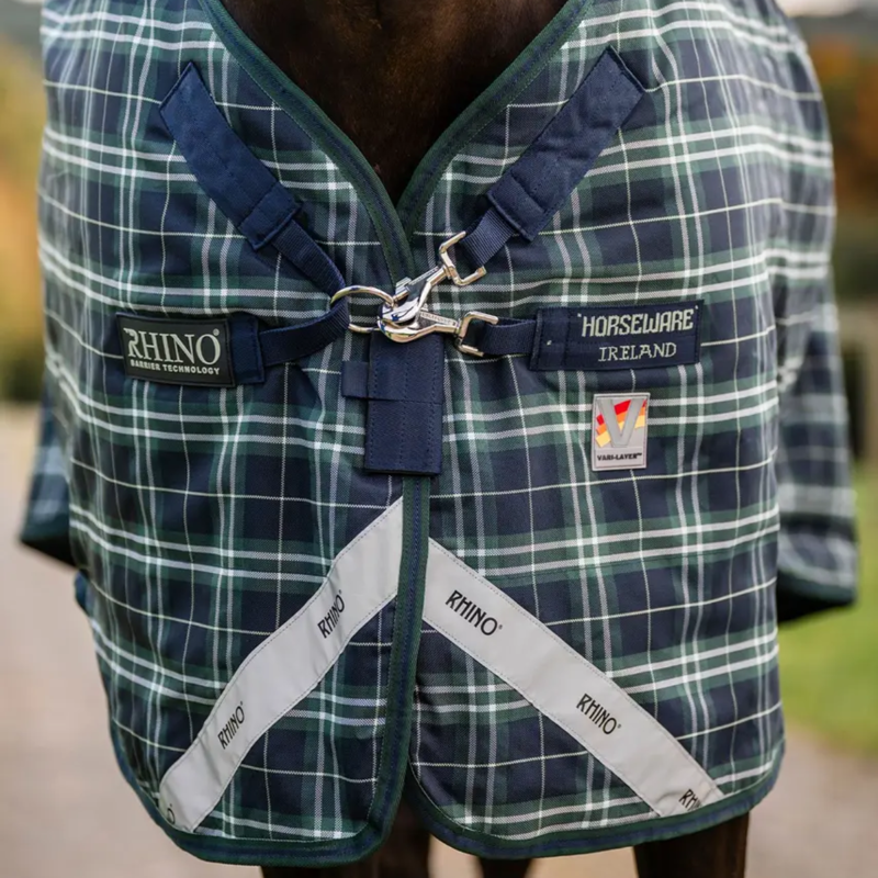 Horseware Rhino 250g Turnout Rug Plus VL - Hunter Check/Green  Navy-2