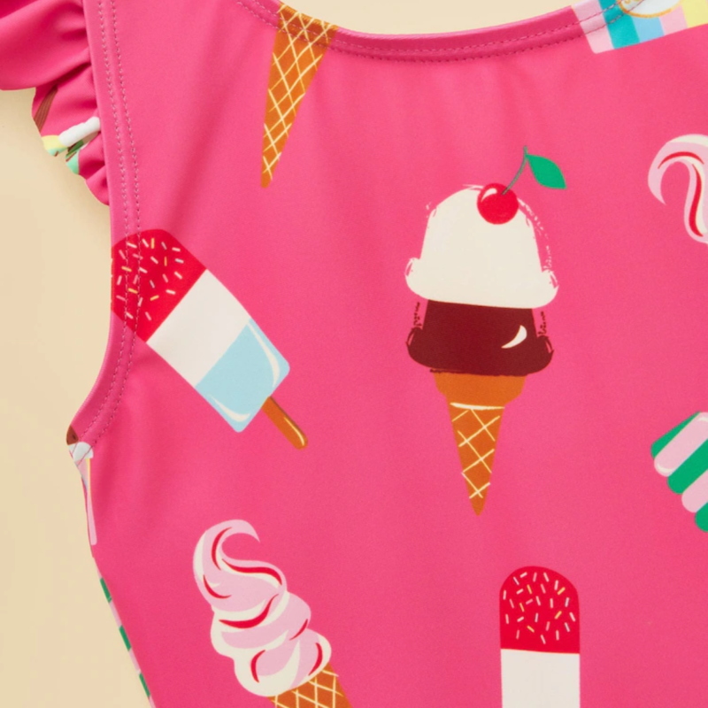 Joules Girls' Splash Swimming Costume - Pink-2