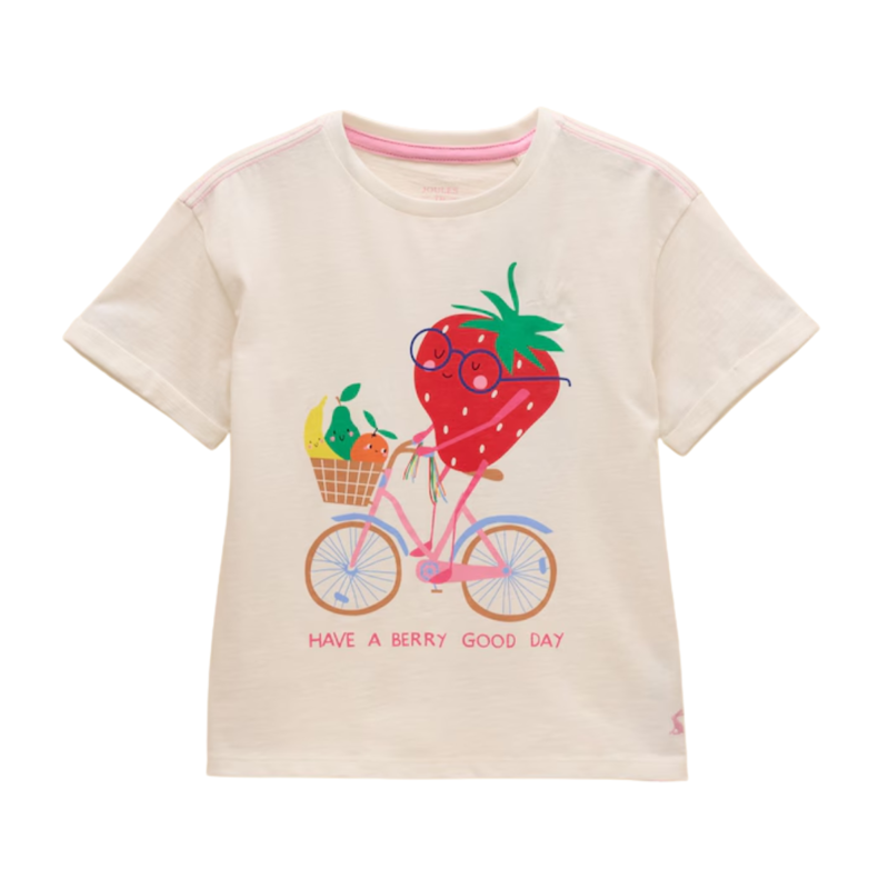 Joules Girls' Fundays Graphic Short Sleeve T-Shirt - Cream