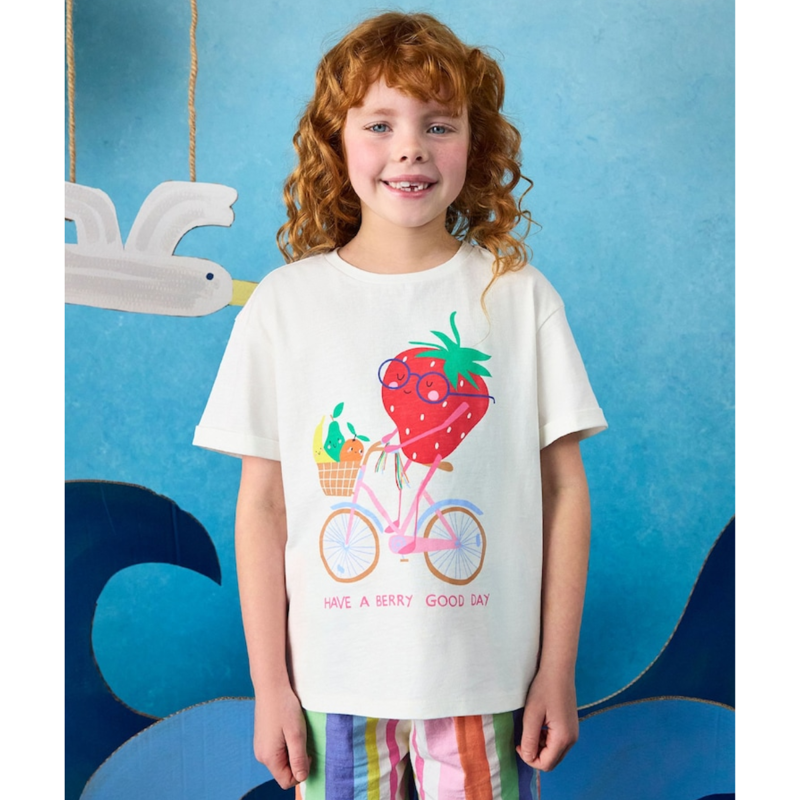 Joules Girls' Fundays Graphic Short Sleeve T-Shirt - Cream-5