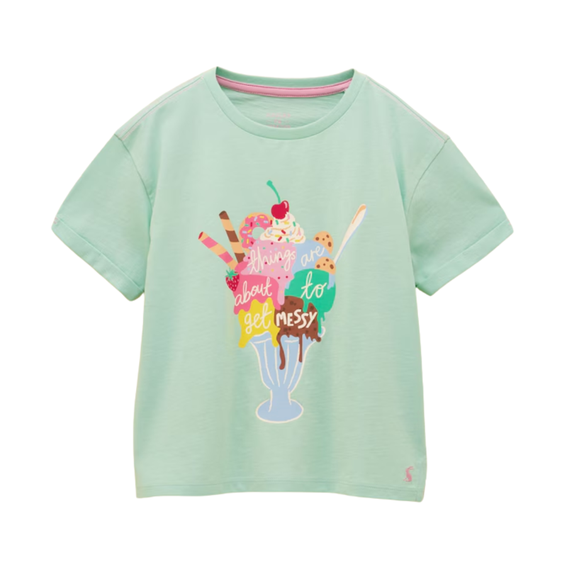Joules Girls' Fundays Graphic Short Sleeve T-Shirt - Mint Green