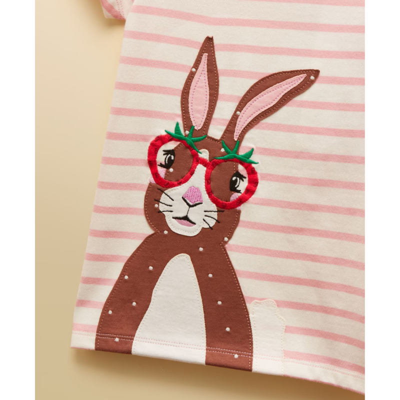 Joules Girls' Astra Applique Cotton T-Shirt - Pink Bunny-2