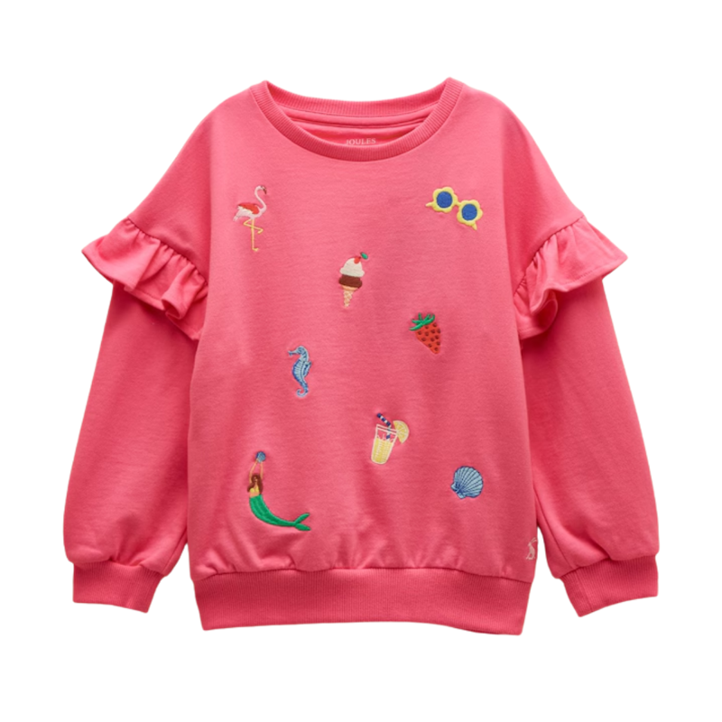 Joules Girls' Frill Sleeve Crew Neck Sweatshirt - Pink