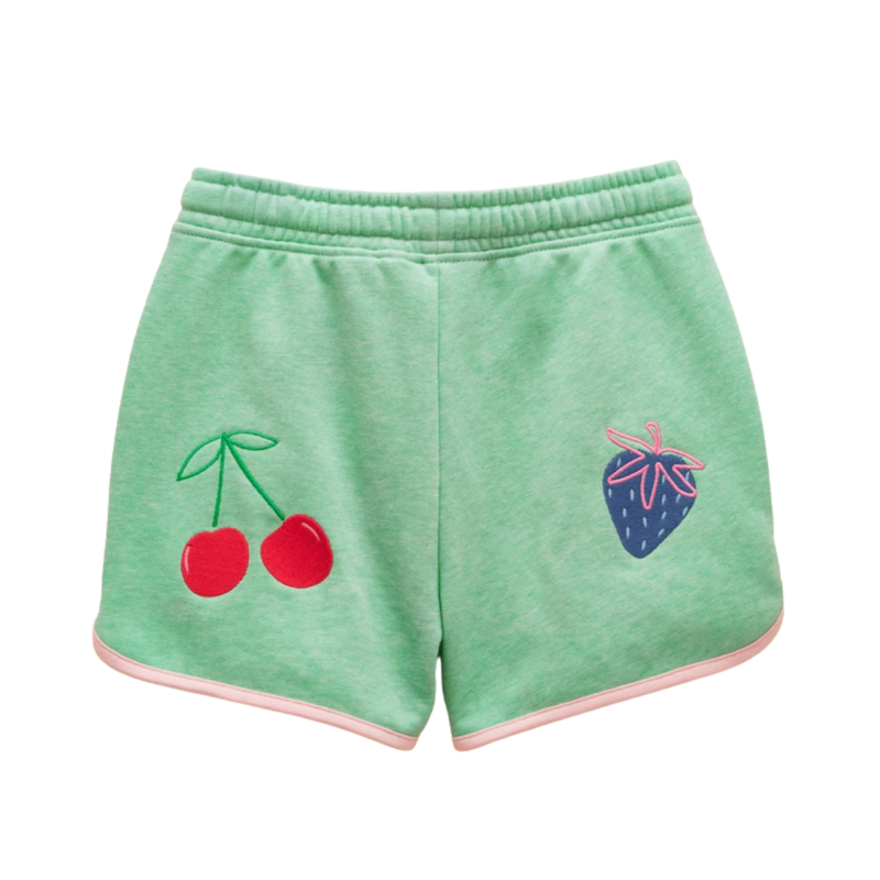 Joules Girls' Summerdays Loopback Sweat Short - Green Strawberry-1