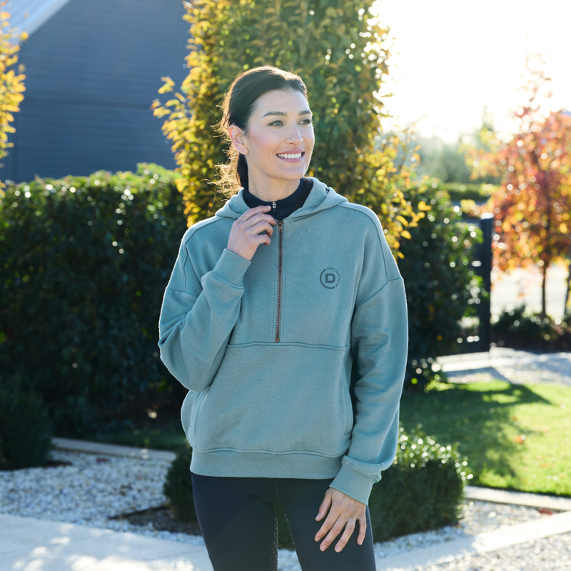 Dublin Ladies 1/4 Zip Hooded Fleece Pullover - Washed Teal-1