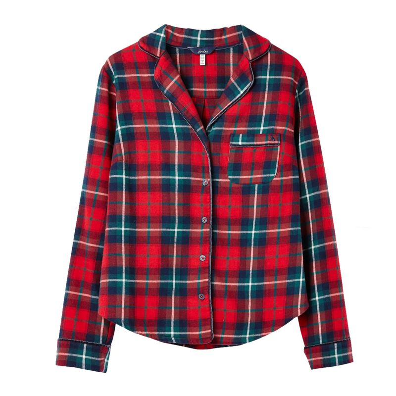 Joules Cait Button Through Pj Top - Red Check