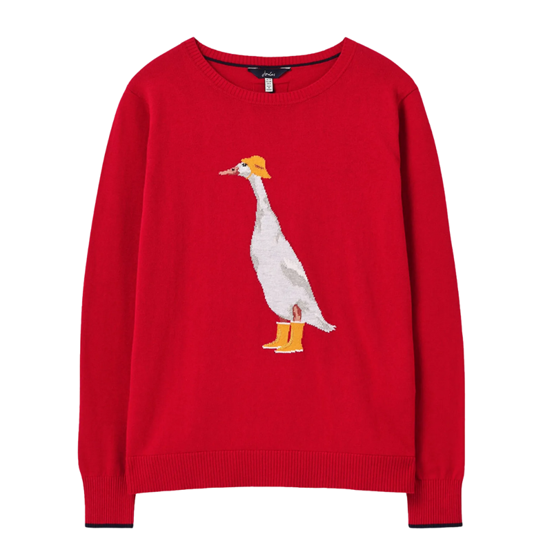 Joules Miranda Knitted Intarsia Crew Neck Jumper - Red Duck
