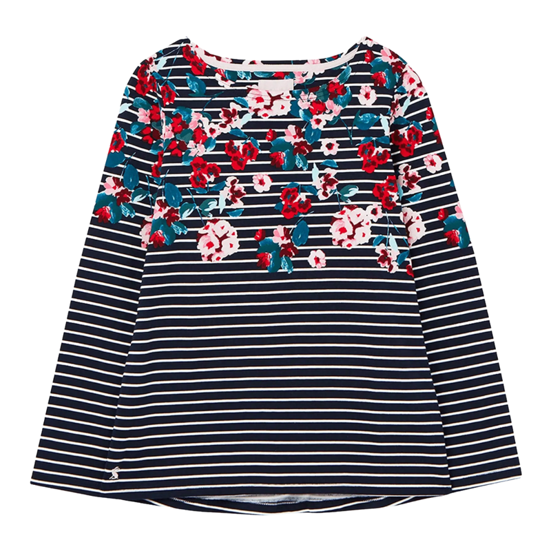 Joules Harbour Long Sleeve Jersey Top - Navy Floral Stripe