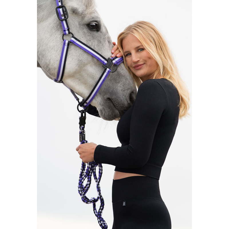 Eskadron Double Pin Headcollar Dynamic SS24 - Black/White/Purple-2