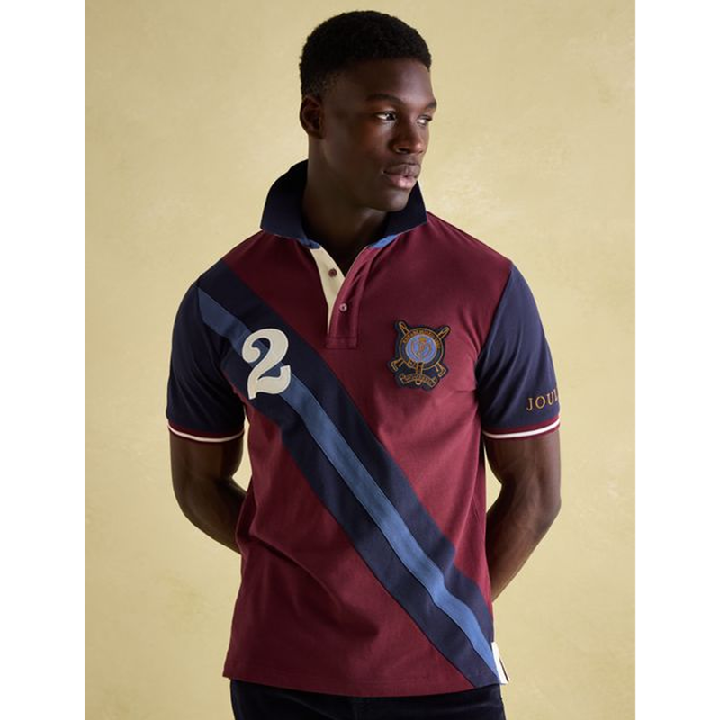 Joules Men's Embellished Classic Fit Polo Shirt - Navy/Burgundy-2